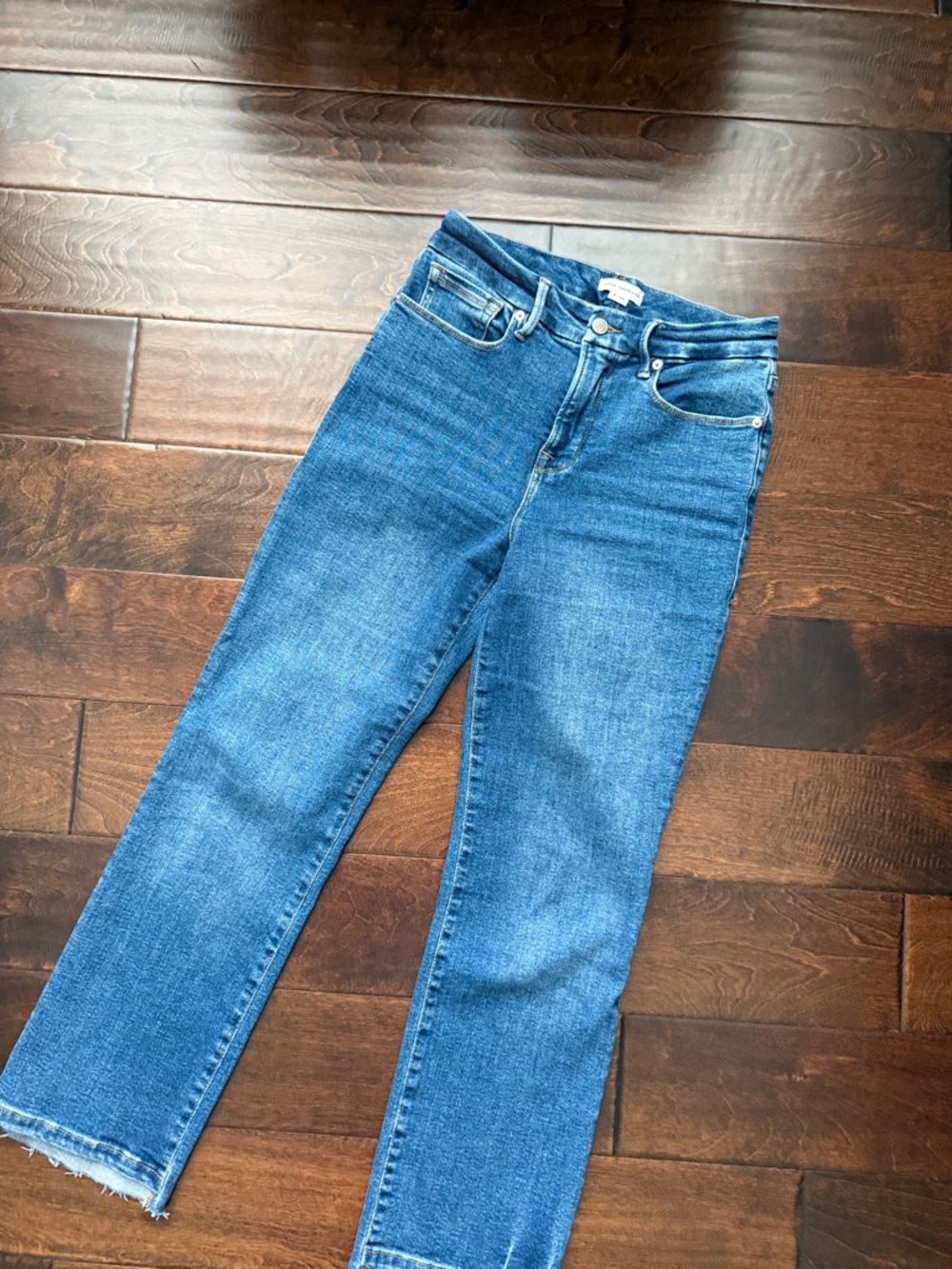 Good American Ankle Straight Leg Jeans - Medium Blue Wash